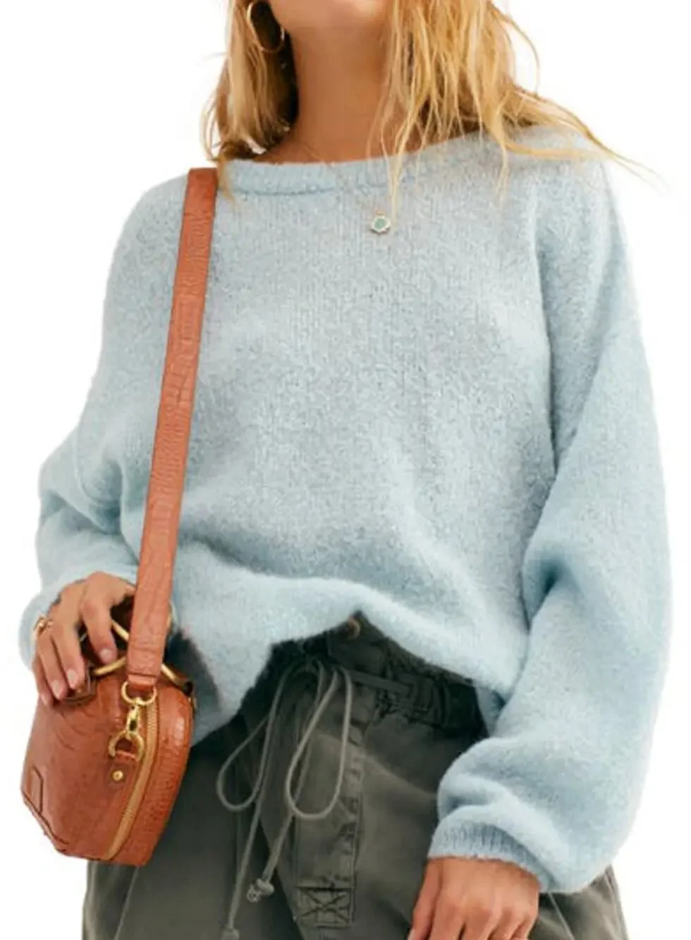 Free People Angelic Balloon Sleeve Sweater Medium Blue